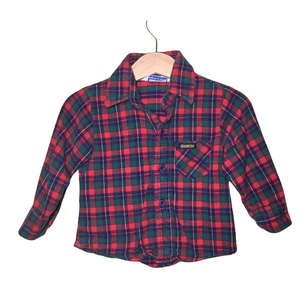 Vintage OshKosh B’Gosh Flannel Plaid Baby 12m 18m Shirt